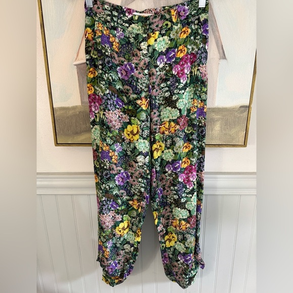 MNG Mango Tropical Floral Pants Emerald Green Birds of Paradise Size Small - Picture 5 of 12